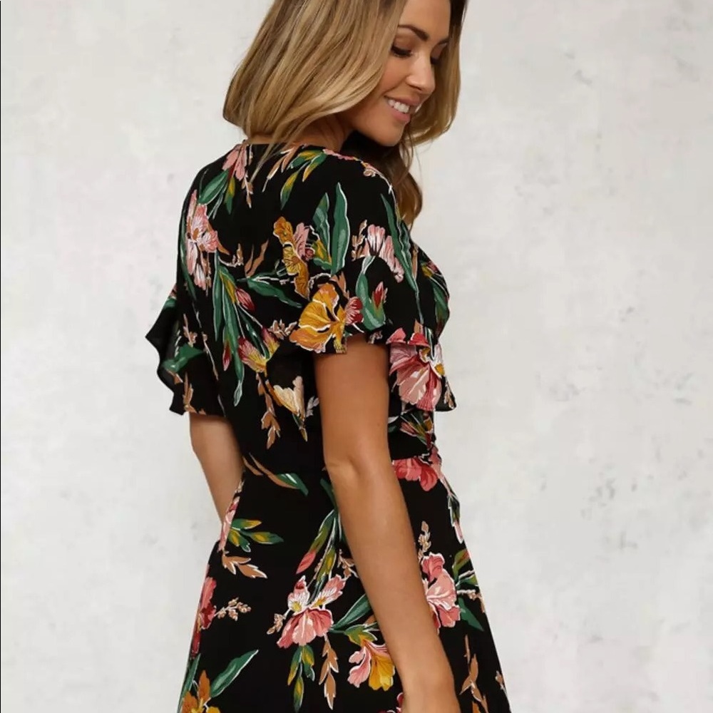 Black floral multicolored summer ruffled dress - Picture 5 of 8